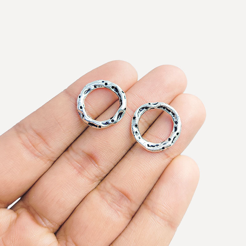 Handmade silver overlay weathered circular ring finding crafted in India