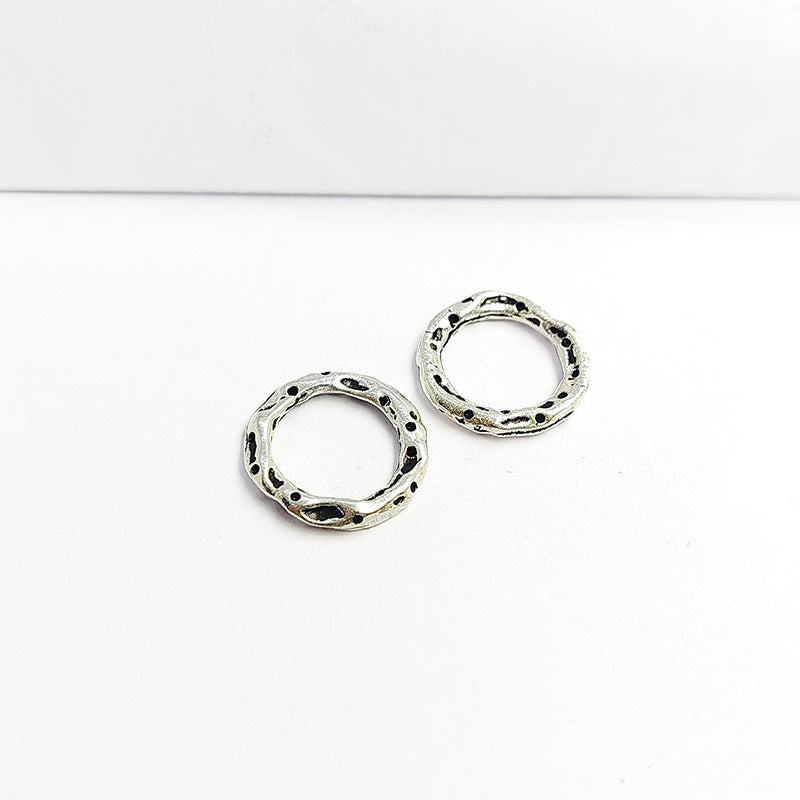 Handmade silver overlay weathered circular ring finding crafted in India