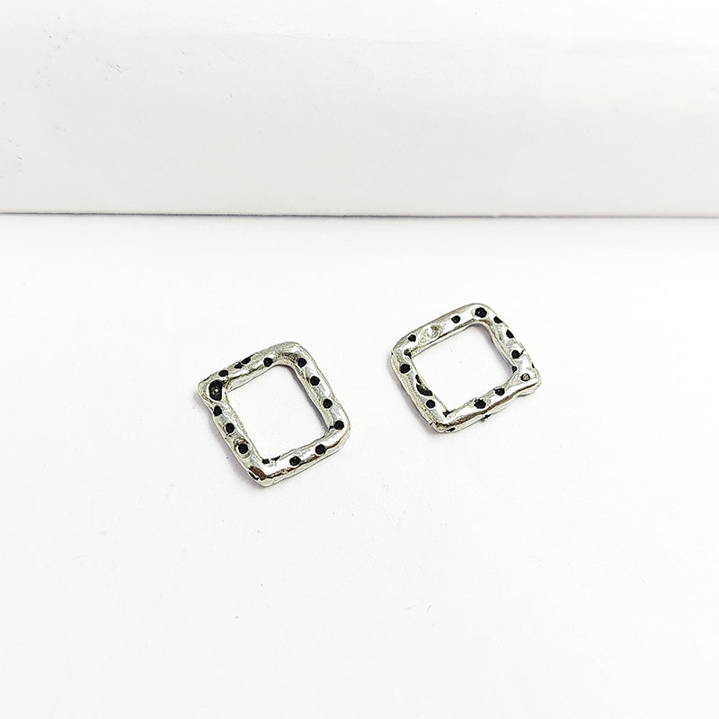 Handmade silver overlay rustic rectangular frame ring finding crafted in India