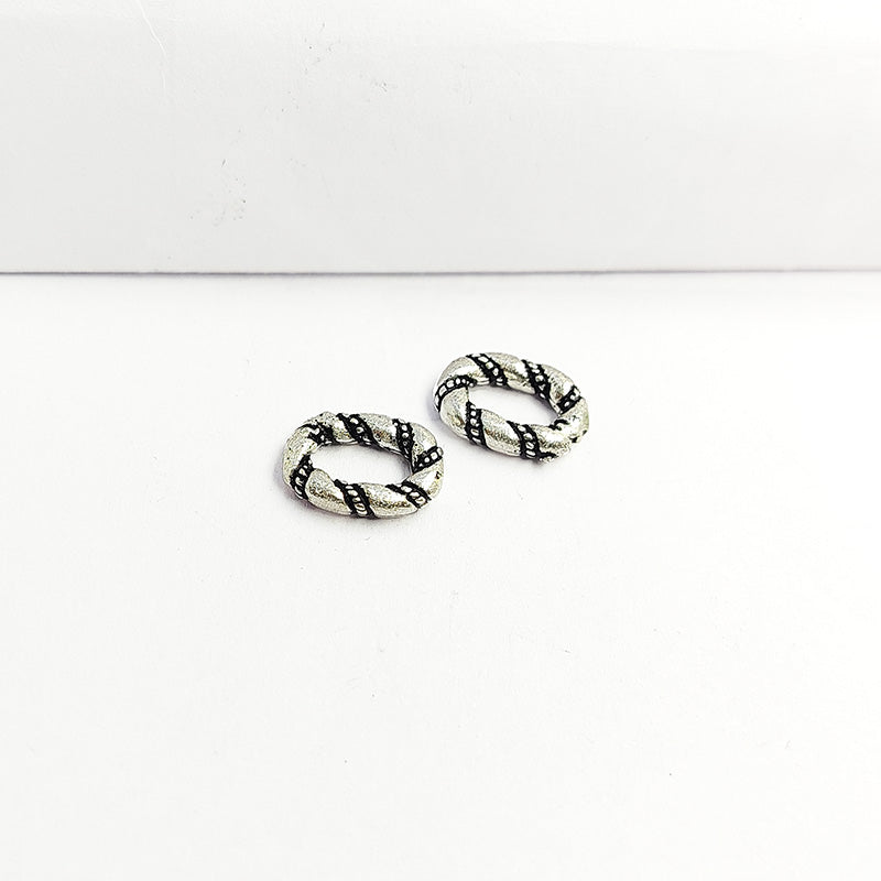 Barrel-style artisan ring finding with silver overlay over copper and oxidized accents, handmade in India