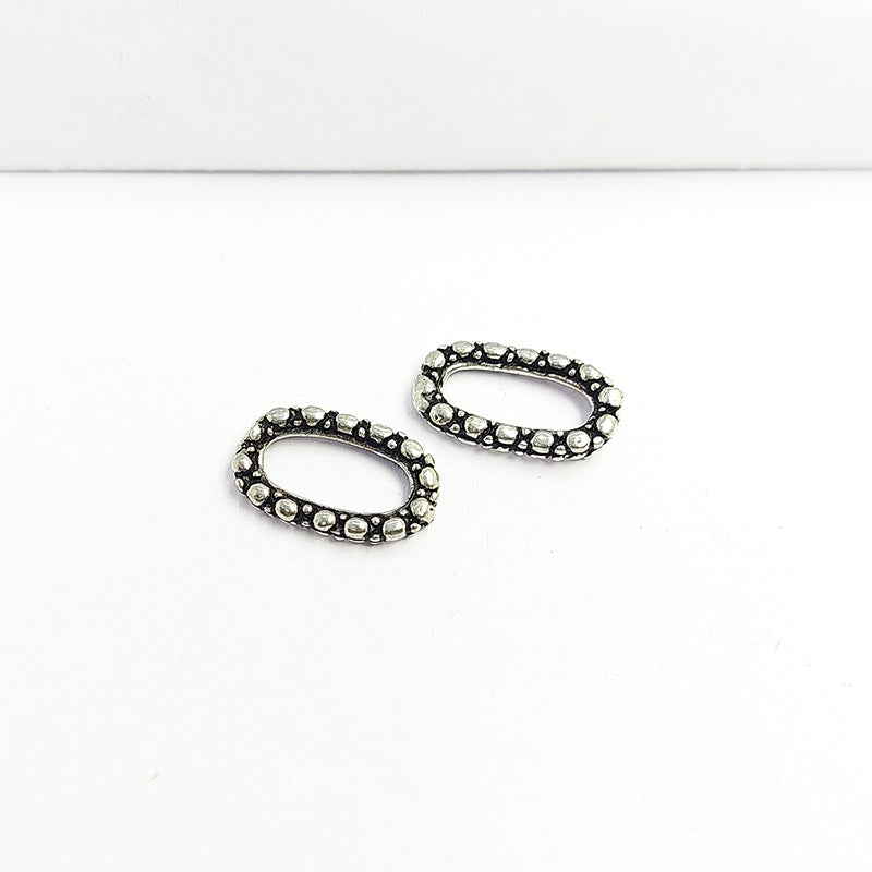 Beaded oval ring finding with oxidized antique finish in silver overlay over copper, artisan component made in India