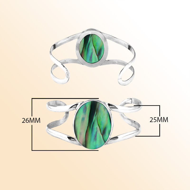 Sterling Silver Open Cuff Bracelet With Oval Abalone Shell Centerpiece
