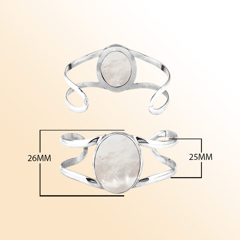 Sterling Silver Open Cuff Bracelet With Oval Mother Of Pearl Centerpiece