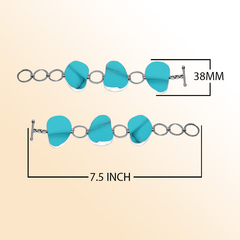 Sterling Silver Bracelet With Organic Turquoise Shell And Textured Links