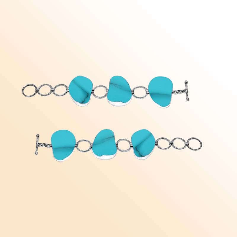 Sterling Silver Bracelet With Organic Turquoise Shell And Textured Links