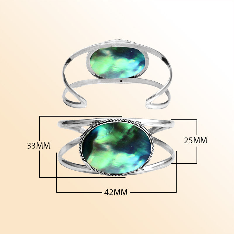 Sterling Silver Cuff Bracelet With Oval Abalone Shell And Curved Bands