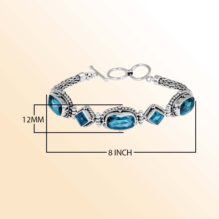 Sterling Silver Bracelet With Blue Topaz Quartz Multi-Shape Stones And Beaded Detailing