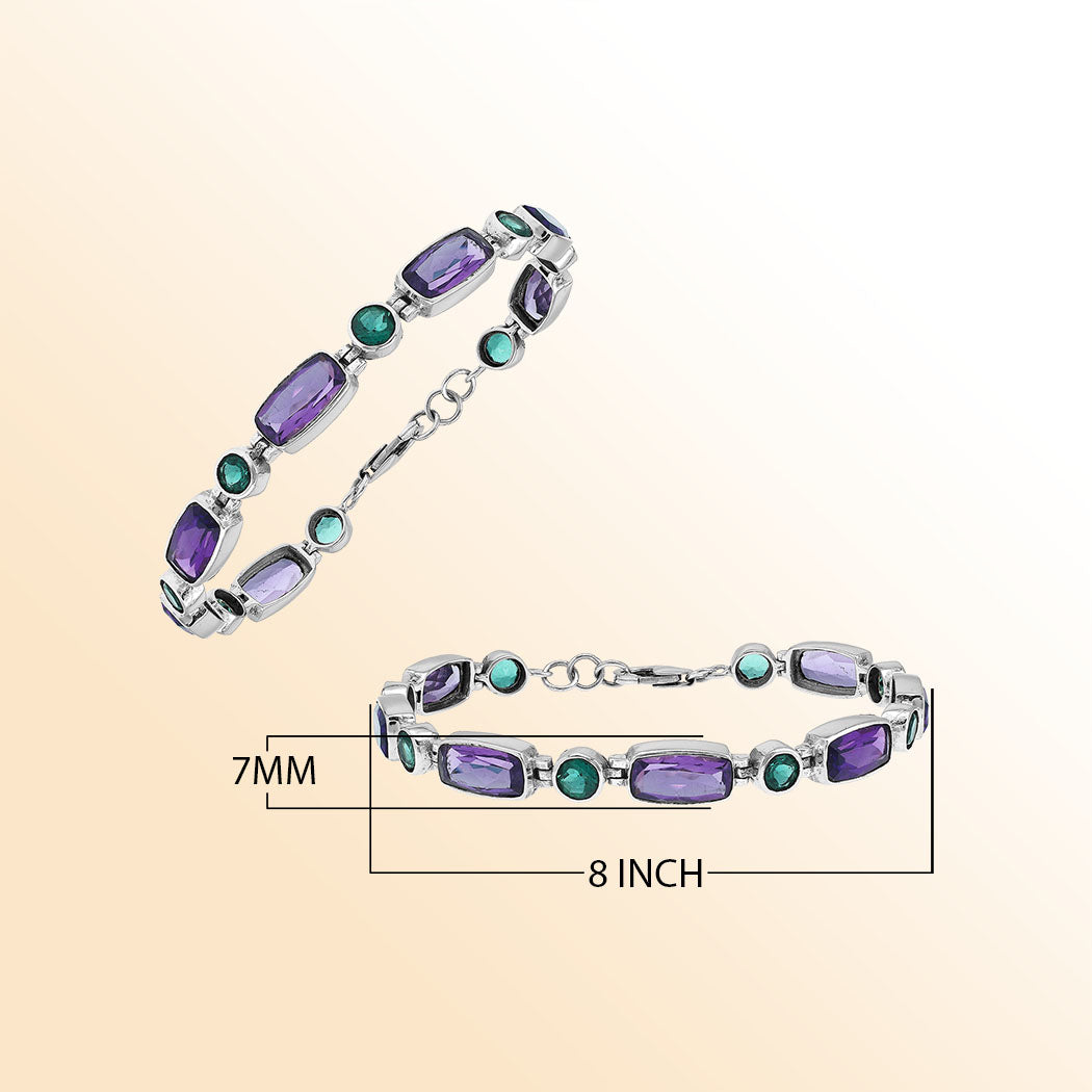Sterling silver bracelet with Green Quartz and Amethyst Quartz handcrafted in Bali