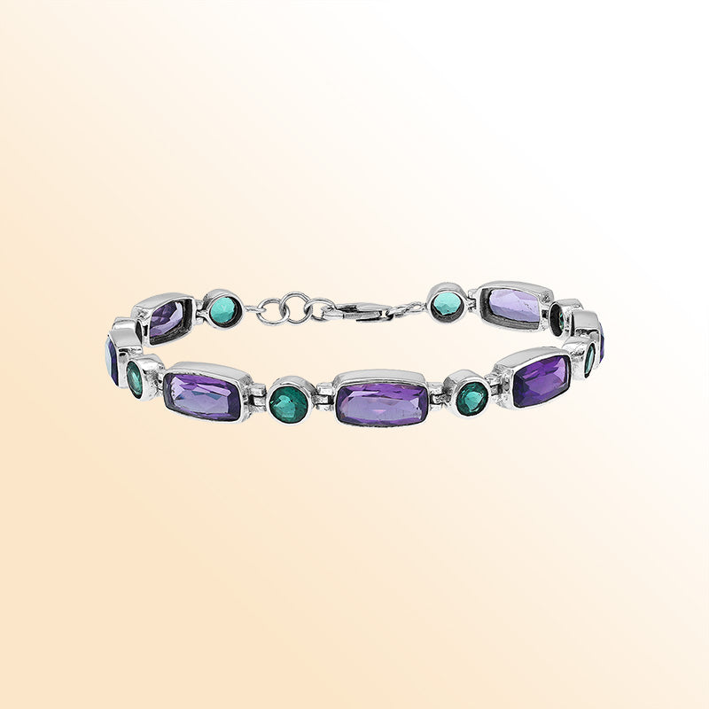 Sterling silver bracelet with Green Quartz and Amethyst Quartz handcrafted in Bali