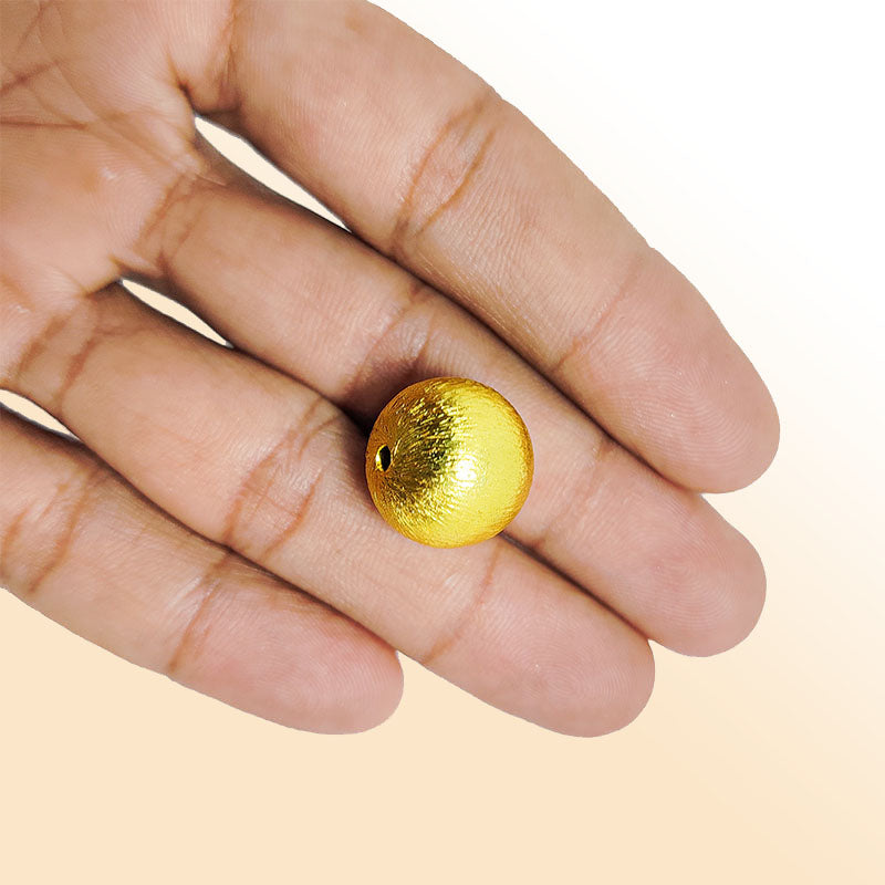 Handcrafted 18K Gold Overlay brushed round bead from India for jewelry making