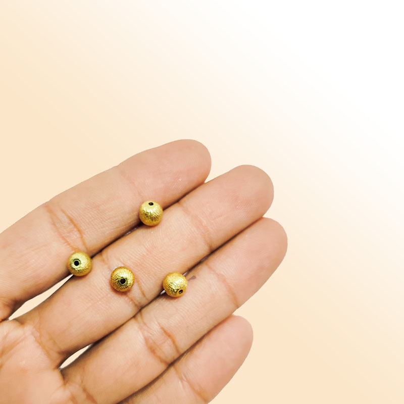 Handcrafted 18K Gold Overlay brushed round bead from India for jewelry making