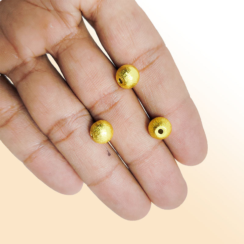 Handcrafted 18K Gold Overlay brushed round bead from India for jewelry making