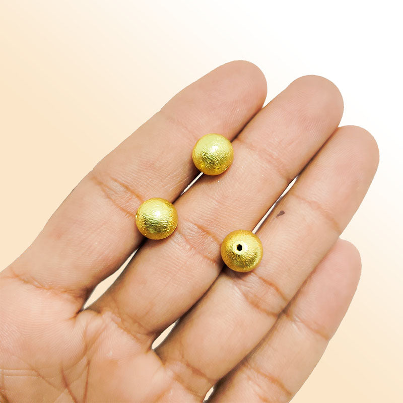 Handcrafted 18K Gold Overlay brushed round bead from India for jewelry making