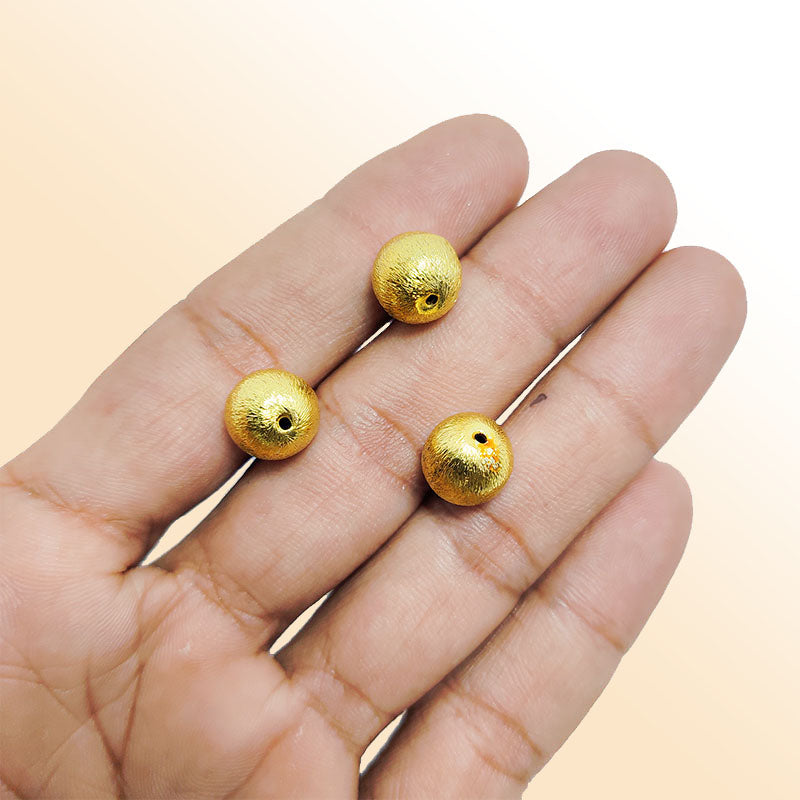Handcrafted 18K Gold Overlay brushed round bead from India for jewelry making