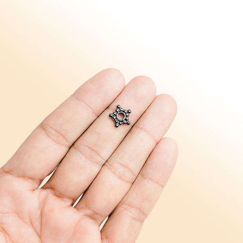 Handcrafted black rhodium overlay star edge copper spacer bead from India for modern jewelry designs