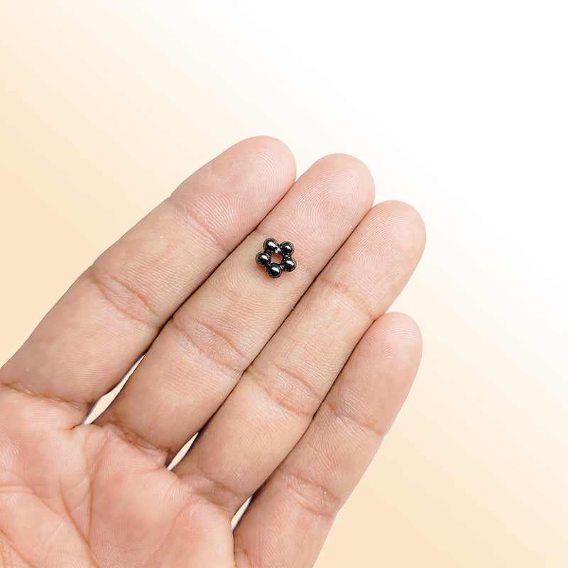 Handcrafted black rhodium overlay beaded floral copper spacer bead from India for modern jewelry designs