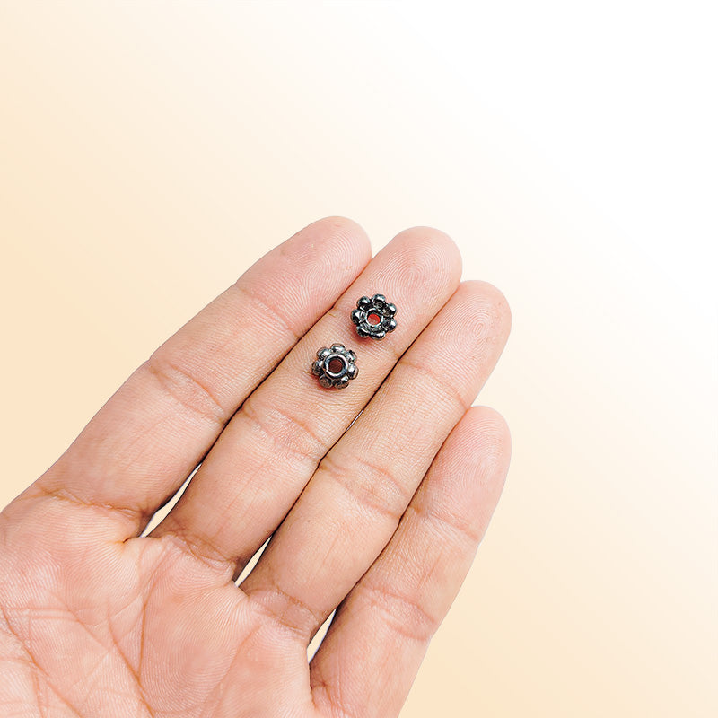 Handcrafted black rhodium overlay petal floral copper spacer bead from India for modern jewelry designs