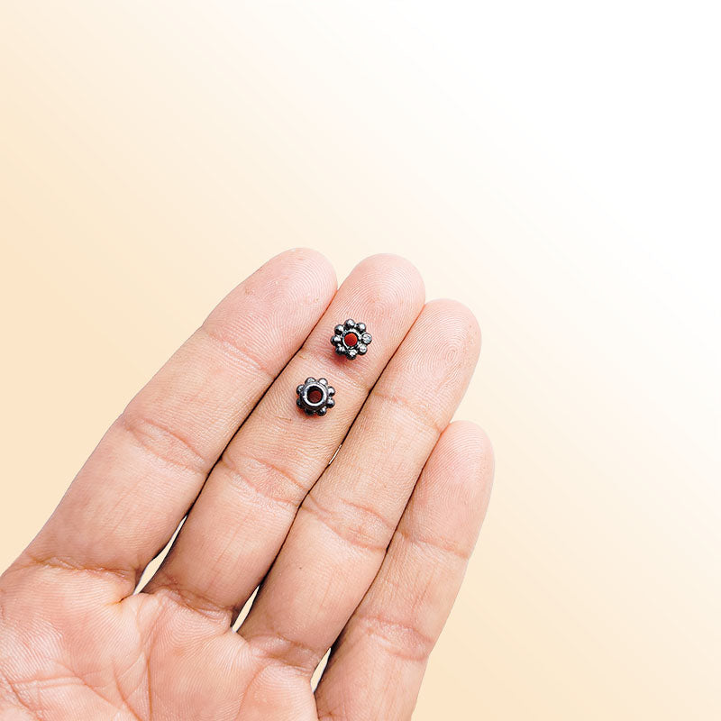 Handcrafted black rhodium overlay beaded floral copper spacer bead from India for modern jewelry designs