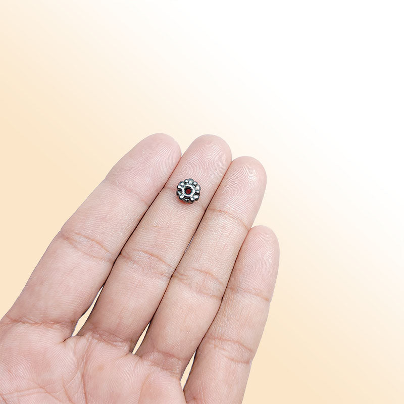 Handcrafted black rhodium overlay beaded floral copper spacer bead from India for modern jewelry designs