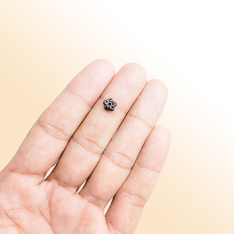 Handcrafted black rhodium overlay beaded floral copper spacer bead from India for modern jewelry designs