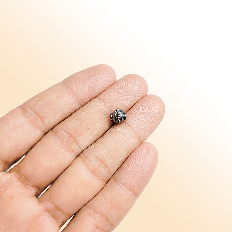 Handcrafted black rhodium overlay rope-edge dome copper spacer bead from India for modern jewelry designs
