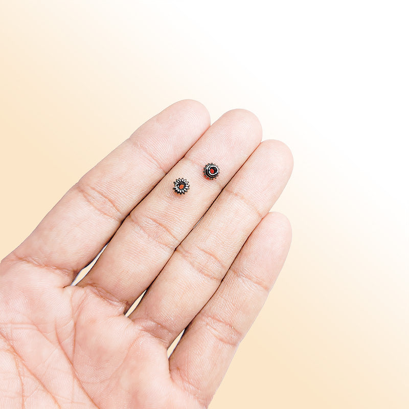 Handcrafted black rhodium overlay sunburst ring copper spacer bead from India for modern jewelry designs