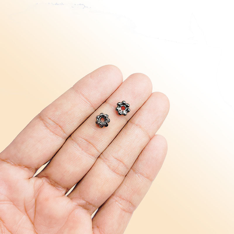 Handcrafted black rhodium overlay textured floral copper spacer bead from India for jewelry designs