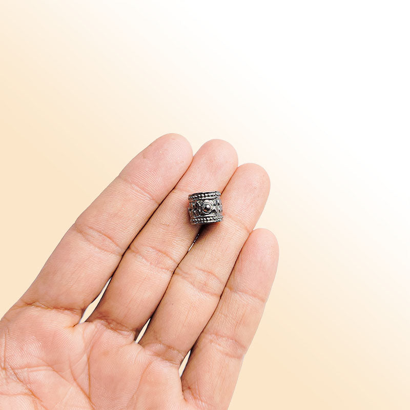 Handcrafted black rhodium overlay beaded floral spacer bead from India for modern jewelry designs