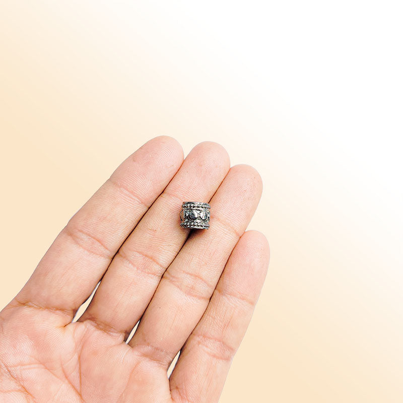 Handcrafted black rhodium overlay floral textured copper spacer bead from India for jewelry designs