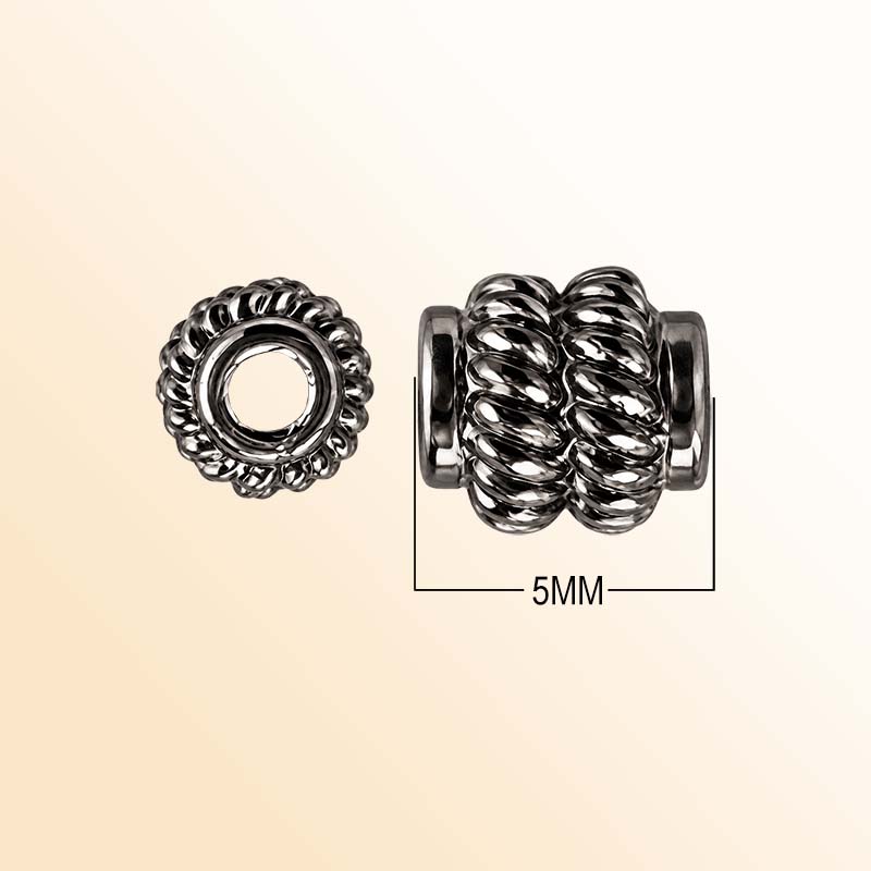 Handcrafted black rhodium overlay twisted rope copper spacer bead from India for modern jewelry designs