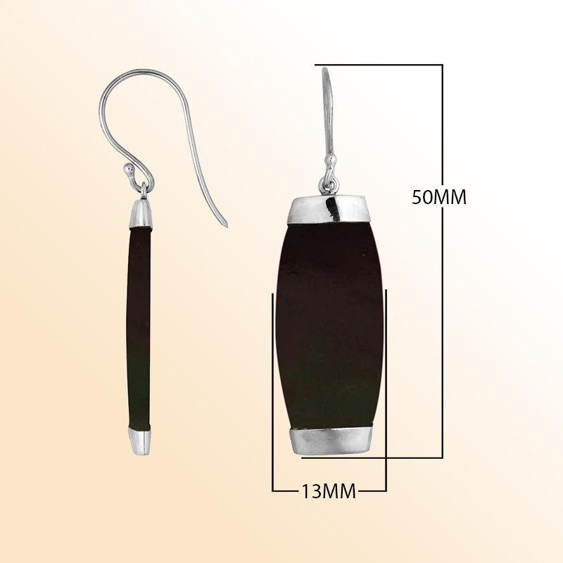 Handcrafted sterling silver Shell Black long curved drop earrings with Bali artisan design