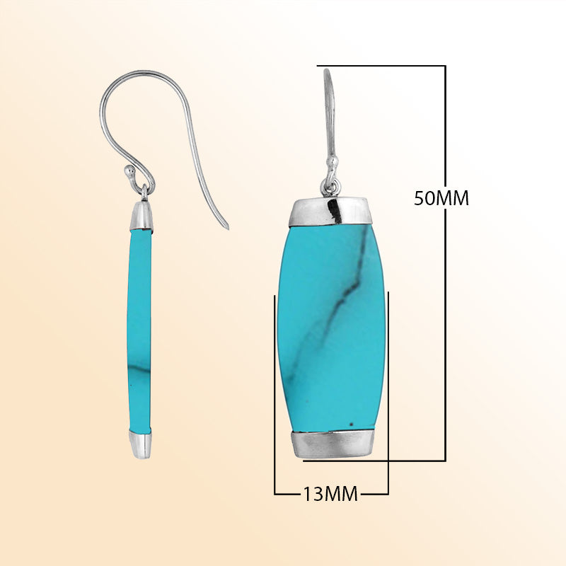 Handcrafted sterling silver Turquoise Shell long curved drop earrings with Bali artisan design
