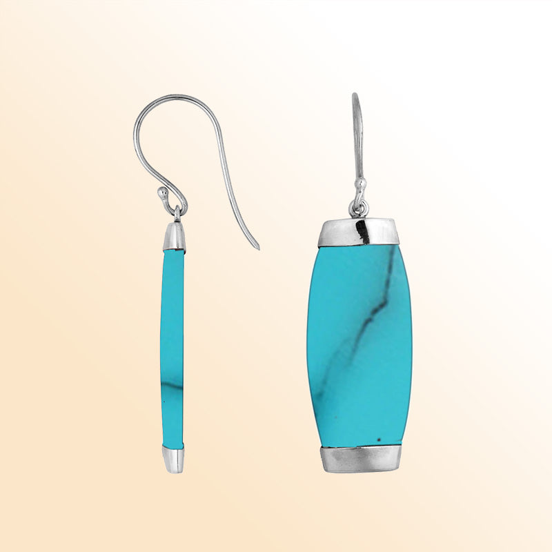 Handcrafted sterling silver Turquoise Shell long curved drop earrings with Bali artisan design
