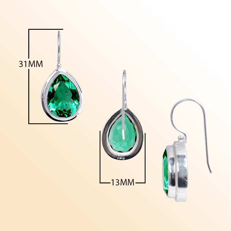 Handcrafted Sterling Silver earrings with pear-cut Green Quartz featuring a polished bezel frame and graceful hook design.