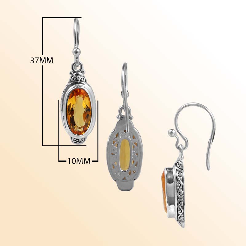 Handcrafted Sterling Silver Citrine Quartz Oval Glow Earrings With Balinese Design