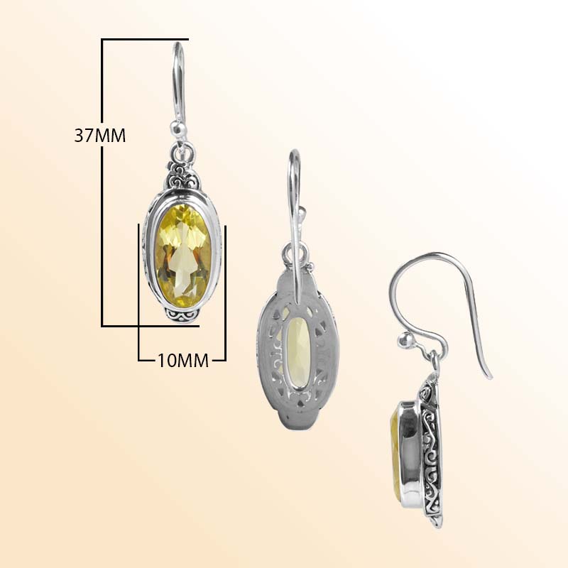 Handcrafted Sterling Silver Lemon Quartz Oval Sunshine Earrings With Balinese Design