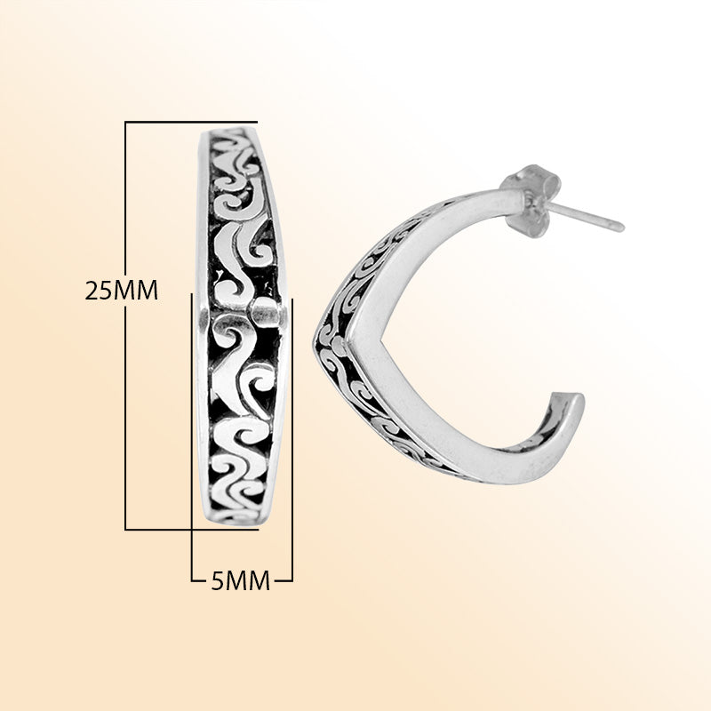 Handcrafted Sterling Silver Balinese Swirl Hoop Earrings With Artisan Detailing