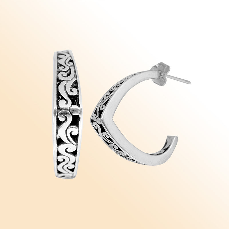 Handcrafted Sterling Silver Balinese Swirl Hoop Earrings With Artisan Detailing