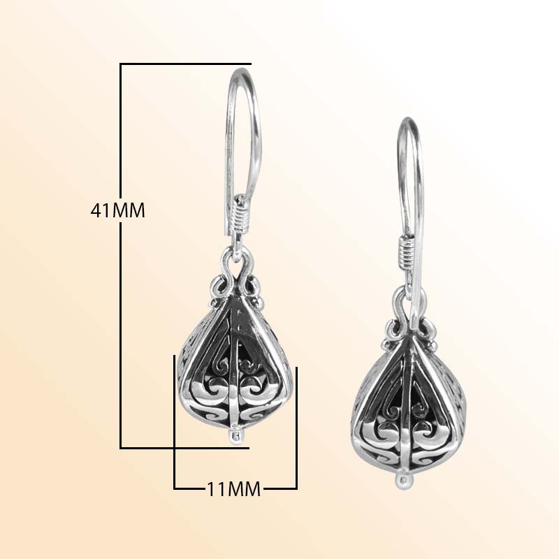 Handcrafted Sterling Silver Balinese Teardrop Harmony Earrings With Filigree Design