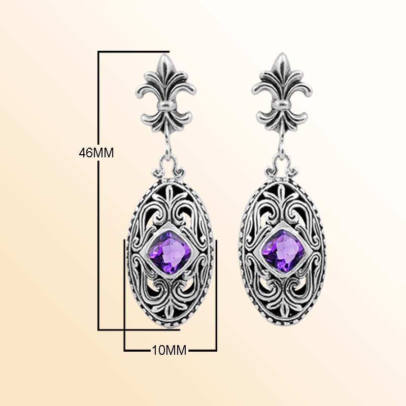 Handcrafted Sterling Silver Amethyst Quartz Hoop Earrings With Balinese Design