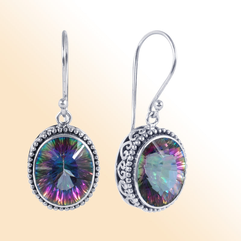 Handcrafted Sterling Silver Mystic Topaz Quartz Radiance Earrings With Balinese Design