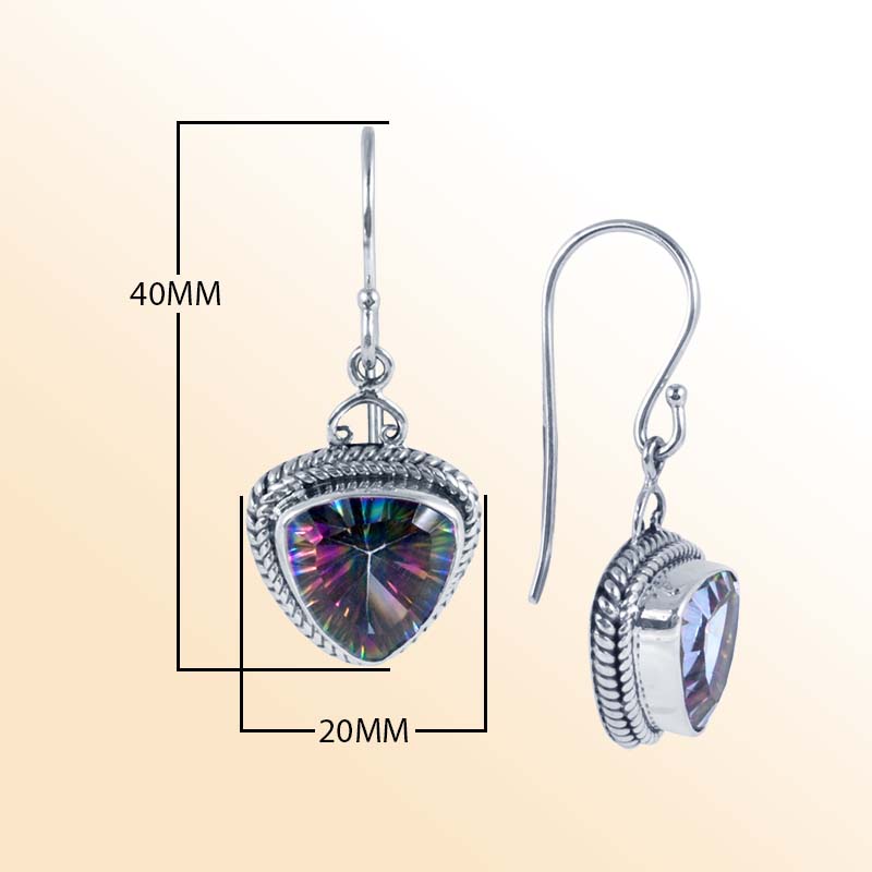 Sterling Silver Mystic Quartz Earrings – Handcrafted Balinese Triangle Glow Design