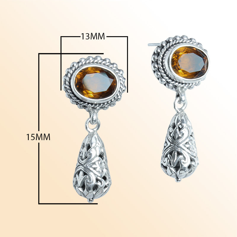 Handcrafted Sterling Silver Citrine Quartz Filigree Drop Earrings With Citrine Quartz Stone – Bali Collection