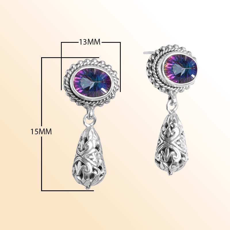 Handcrafted Sterling Silver Mystic Quartz Filigree Drop Earrings With Mystic Quartz Stone – Bali Collection