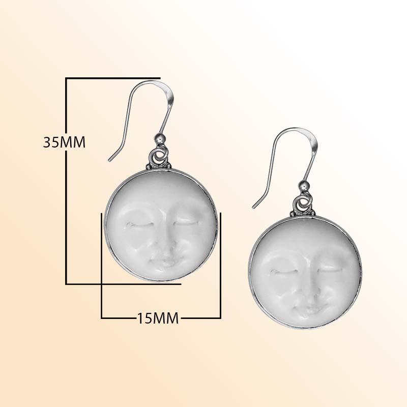 Handcrafted Sterling Silver Bone Moon Face Round Earrings With Smooth Bezel Finish