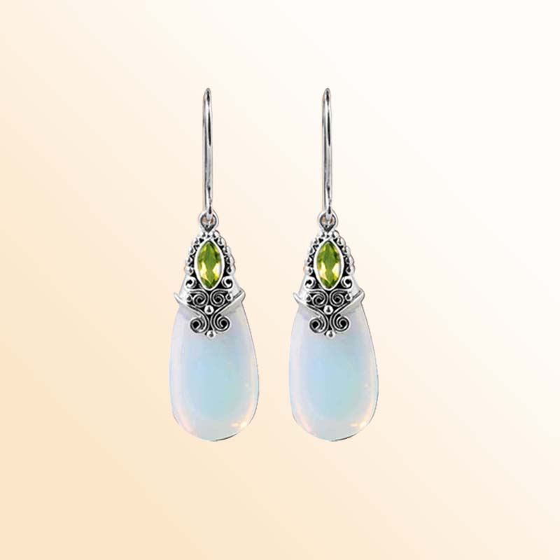 Handcrafted Sterling Silver Earrings With Opalite Teardrop And Peridot Marquise Accent