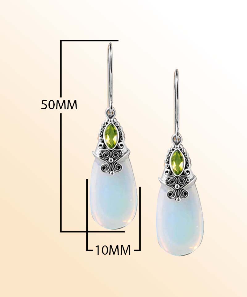 Handcrafted Sterling Silver Earrings With Opalite Teardrop And Peridot Marquise Accent