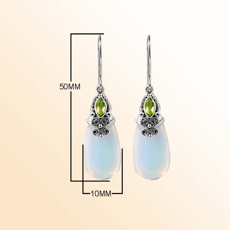 Handcrafted Sterling Silver Earrings With Opalite Teardrop And Peridot Marquise Accent