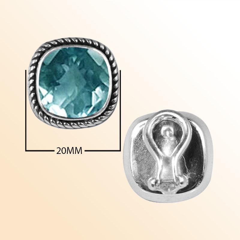 Handcrafted Sterling Silver Cushion Stud Earrings With Blue Topaz Quartz