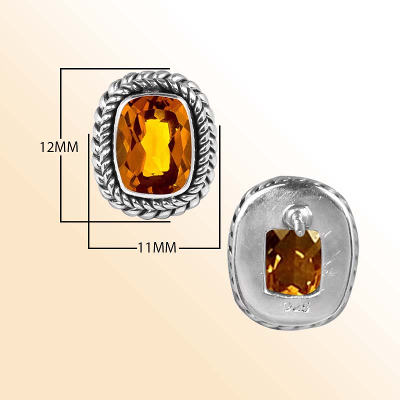 Handcrafted Sterling Silver Oval Cushion Stud Earrings With Citrine Quartz